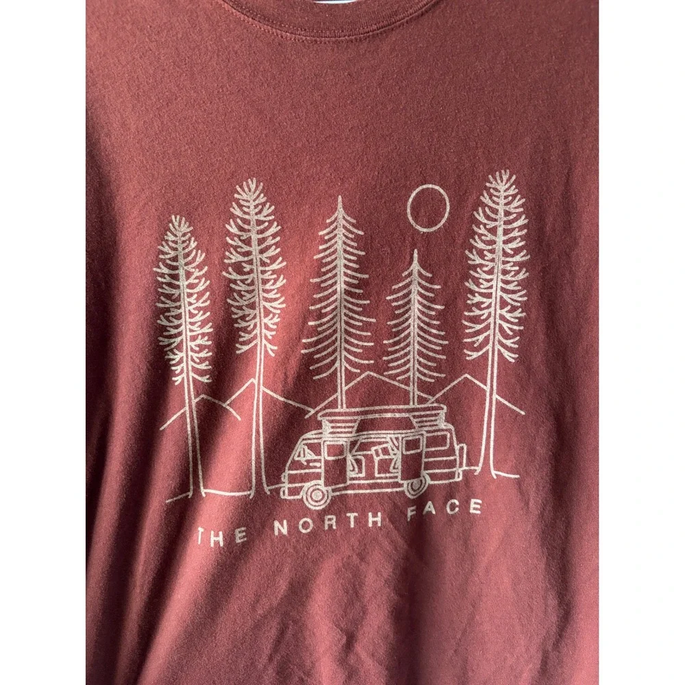 The North Face Long Sleeve Graphic Tee Camping Van Life Forest Rust XL